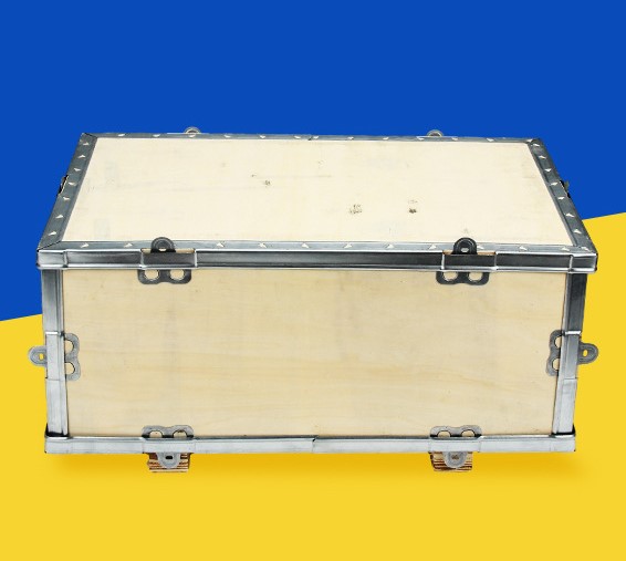 Foldable plywood steel-wrapped turnover box 43 02