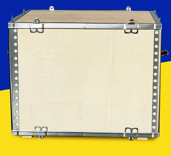 Foldable wooden box with steel strapping and buckle 53 02