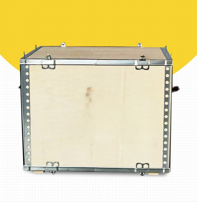 Foldable wooden box with steel strapping and buckle 53